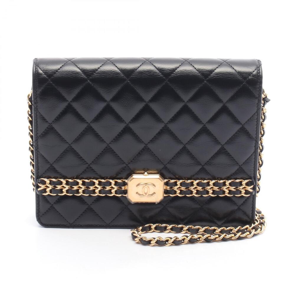 Chanel Matelasse Shoulder Bag Leather Calfskin Cowhide Black